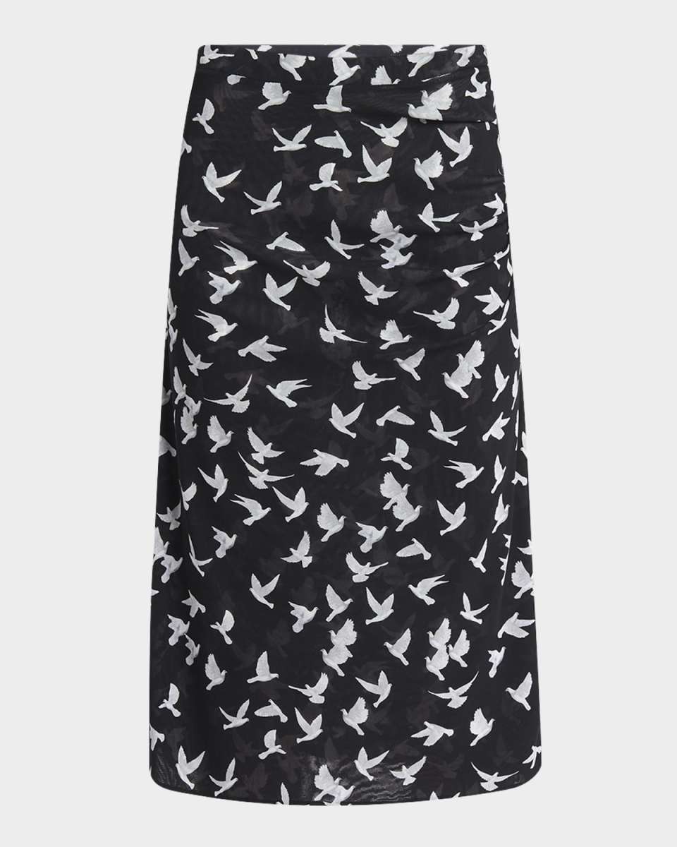 Mesh Flying Bird Haze Ruched Midi Skirt